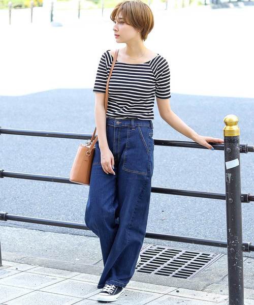 Fashion Letter（ファッションレター）の「コットンベイカーパンツ&デニムワイドパンツ 大きいサイズ（デニムパンツ・レディース・ブラック/ベージュ/カーキ/ネイビー/ワンウォッシュ・M/L/LL/3L/4L）」の22枚目の写真