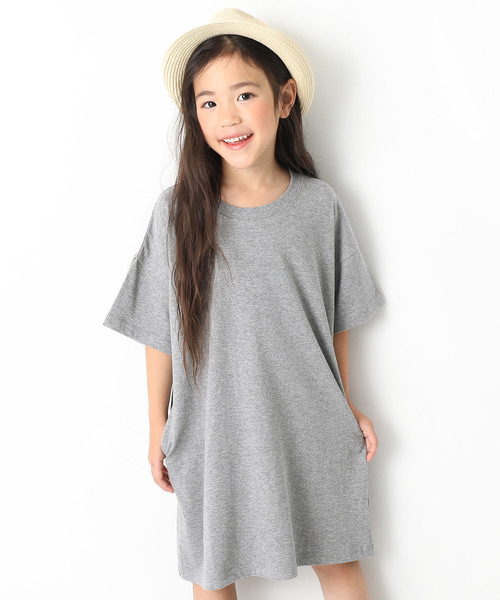 devirock(デビロック)の「BIGシルエットTシャツワンピース(ワンピース・キッズ・ホワイト/ブラック/パープル/ネイビー/カーキ/ラベンダー/杢グレー/グレー系その他/パープル系その他/イエロー系その他/レッド系その他・100cm/120cm/130cm/140cm/160cm/150cm/110cm)」の1枚目の写真