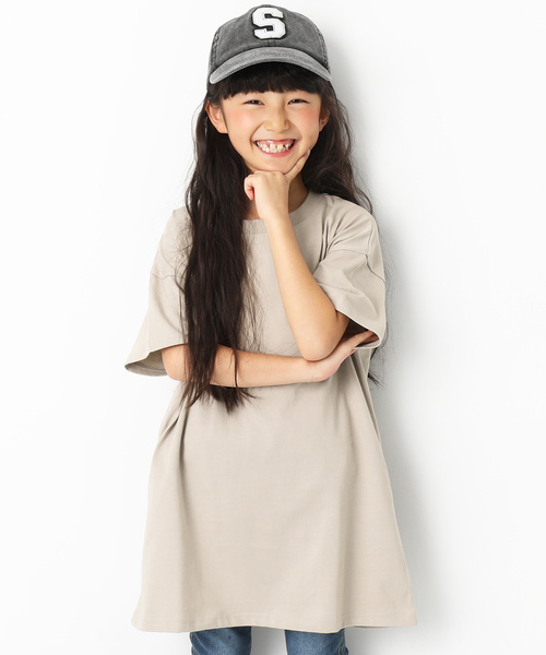 devirock(デビロック)の「BIGシルエットTシャツワンピース(ワンピース・キッズ・ホワイト/ブラック/パープル/ネイビー/カーキ/ラベンダー/杢グレー/グレー系その他/パープル系その他/イエロー系その他/レッド系その他・100cm/120cm/130cm/140cm/160cm/150cm/110cm)」の4枚目の写真