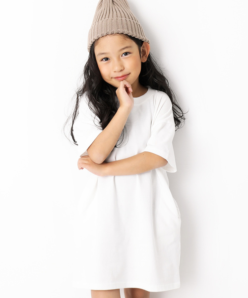 devirock(デビロック)の「BIGシルエットTシャツワンピース(ワンピース・キッズ・ホワイト/ブラック/パープル/ネイビー/カーキ/ラベンダー/杢グレー/グレー系その他/パープル系その他/イエロー系その他/レッド系その他・100cm/120cm/130cm/140cm/160cm/150cm/110cm)」の2枚目の写真