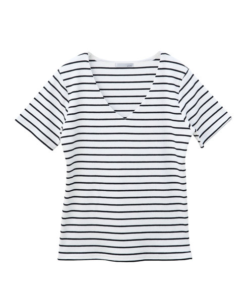 Luz Llena(ラズレナ)の「Vネックテレコ半袖トップス(Tシャツ/カットソー・レディース・ブラック/オフホワイト/その他・MEDIUM)」の10枚目の写真