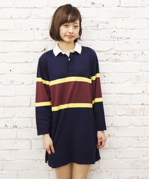 Kastane（カスタネ）の「【melple×Kastane】ラガーワンピース（ワンピース・レディース・ネイビー/バーガンディー・FREE）」の3枚目の写真