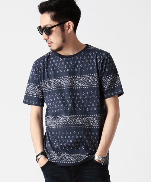 BEAMS（ビームス）の「○WASH'N'MADE×BEAMS / 別注 バンダナジャカード（Tシャツ/カットソー・メンズ・グレー/グリーン系その他/ネイビー・MEDIUM/LARGE/SMALL）」の3枚目の写真