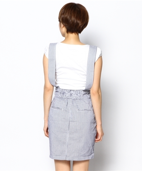 WEGO（ウィゴー）の「WEGO/サスペンダー付コクーンスカート（デニムスカート・レディース・ホワイト/インディゴブルー/ストライプ・FREE）」の6枚目の写真