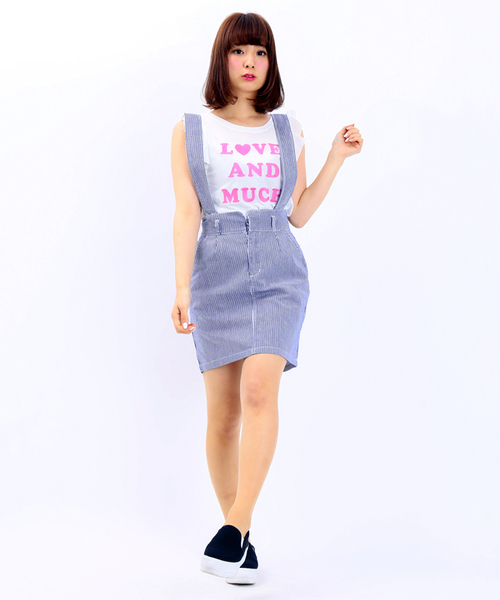 WEGO（ウィゴー）の「WEGO/サスペンダー付コクーンスカート（デニムスカート・レディース・ホワイト/インディゴブルー/ストライプ・FREE）」の14枚目の写真