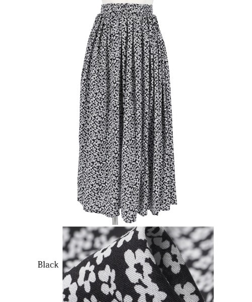 coca（coca）（コカ）の「ウエストギャザー小花柄ロングスカート（スカート・レディース・ブラック・LONG）」の6枚目の写真
