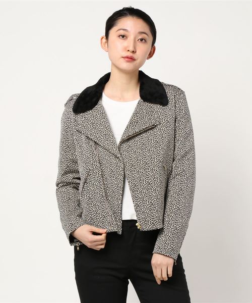 agnes b. TAX2 VESTE レオパード 裏ボア ライダースジャケット