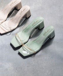 クリアPVCの変形チャンキーヒールスクエアトゥサンダル
