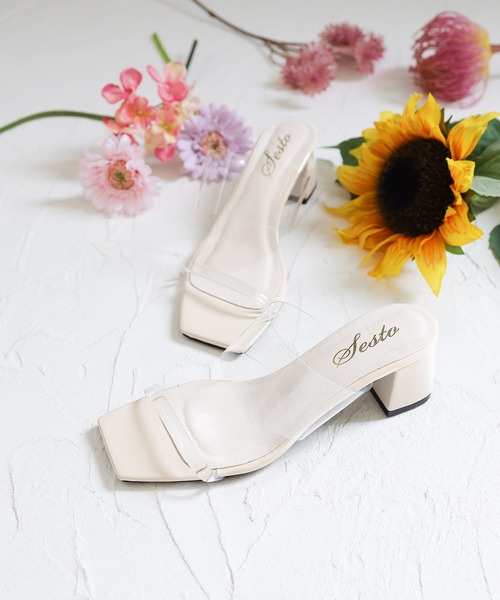 SESTO（セスト）の「クリアPVCの変形チャンキーヒールスクエアトゥサンダル（サンダル・レディース・ブラック/グレイッシュベージュ/ブラウン/ミント/アイボリー/パイソン・M/L/3L/S/LL）」の7枚目の写真