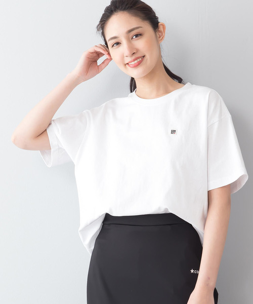CONVERSE(コンバース)の「【CONVERSE/コンバース】ロゴワッペン ドロップショルダーTシャツ ビッグシルエット(Tシャツ/カットソー・レディース・スミクロ/ブラック/ホワイト・LARGE/MEDIUM)」の1枚目の写真