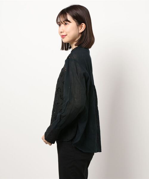 肌触りがいい mizuiroind（ミズイロインド）の「バンドカラーレースシャツ トップス