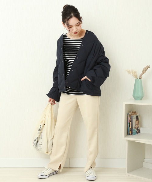 n'ee-ne（ネーネ）の「シームレスダウン ノーカラージャケット（ダウンジャケット/コート・レディース・ベージュ/ネイビー/アイボリー/ブラック/モカ/グレー・M/L）」の17枚目の写真