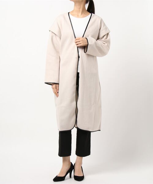 KOBE LETTUCE（コウベレタス）の「パイピングノーカラーコート（ダウンジャケット/コート・レディース・モカ/チャコール/グリーン系その他/アイボリー・FREE）」の2枚目の写真