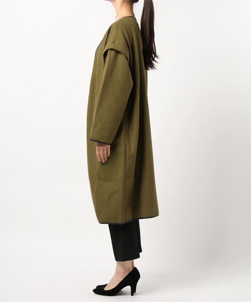 KOBE LETTUCE（コウベレタス）の「パイピングノーカラーコート（ダウンジャケット/コート・レディース・モカ/チャコール/グリーン系その他/アイボリー・FREE）」の7枚目の写真