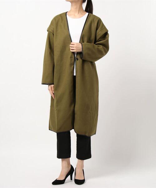 KOBE LETTUCE（コウベレタス）の「パイピングノーカラーコート（ダウンジャケット/コート・レディース・モカ/チャコール/グリーン系その他/アイボリー・FREE）」の16枚目の写真