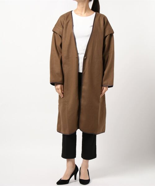 KOBE LETTUCE（コウベレタス）の「パイピングノーカラーコート（ダウンジャケット/コート・レディース・モカ/チャコール/グリーン系その他/アイボリー・FREE）」の15枚目の写真