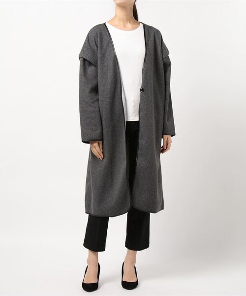 KOBE LETTUCE（コウベレタス）の「パイピングノーカラーコート（ダウンジャケット/コート・レディース・モカ/チャコール/グリーン系その他/アイボリー・FREE）」の14枚目の写真