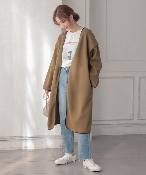 KOBE LETTUCE（コウベレタス）の「パイピングノーカラーコート（ダウンジャケット/コート・レディース・モカ/チャコール/グリーン系その他/アイボリー・FREE）」の11枚目の写真