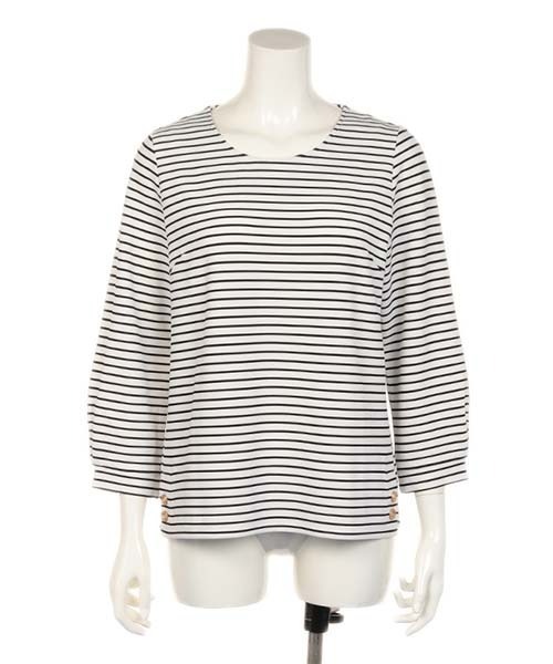 fleur by mint breeze（フルールバイミントブリーズ）の「【大きいサイズ】リップルボーダープルオーバー（Tシャツ/カットソー・レディース・ネイビー/キャメル・L/LL）」の7枚目の写真