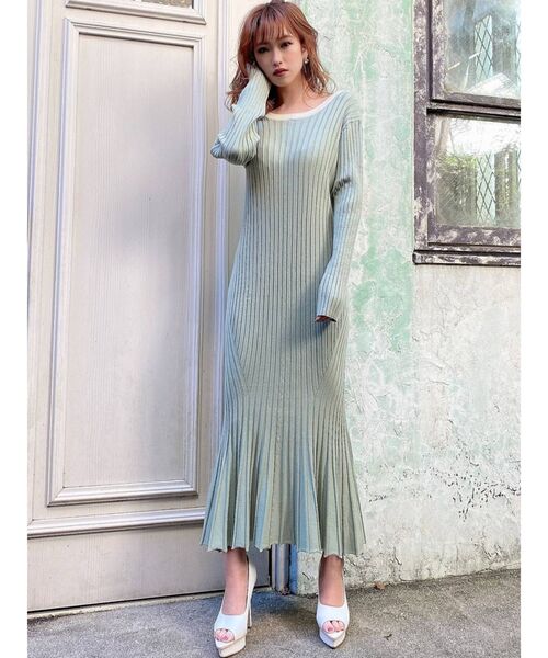 RESEXXY（リゼクシー）の「バッククロスニットワンピース（ワンピース・レディース・ブラック/ミント/ベージュ・FREE）」の13枚目の写真