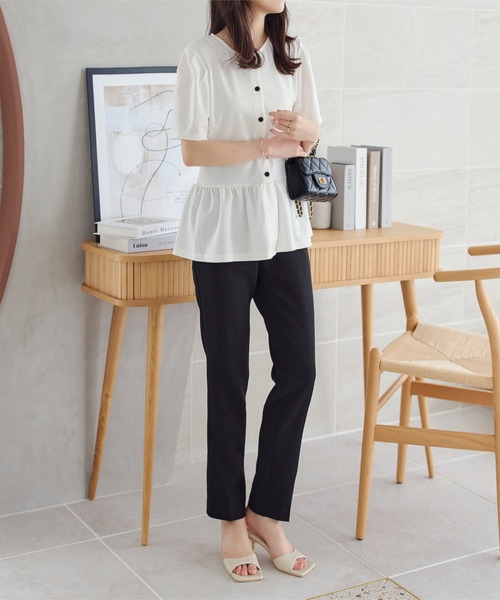 KOBE LETTUCE（コウベレタス）の「ノーマルorパール付き　前開きバックゴムベーシックテーパードパンツ（スラックス・レディース・ブルー/グリーン系その他/ホワイト系その他/ブラック/ピンク系その他/ピンク/オレンジ系その他/モカ/グリーン系その他2/レッド/ライトブルー/ネイビー/ブラウン系その他/ホワイト系その他2/ブラック系その他・M/S/XS/S2/XS2/M2）」の22枚目の写真