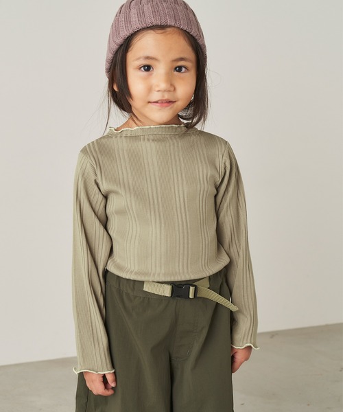 ＆yam（アンドヤム）の「2way配色メローネックランダムリブカットソー（Tシャツ/カットソー・キッズ・ブラック/ベージュ/オレンジ/ホワイト/パープル/グリーン/グレー/グリーン系その他・150-160cm/110-120cm/140-150cm/130-140cm/120-130cm）」の6枚目の写真