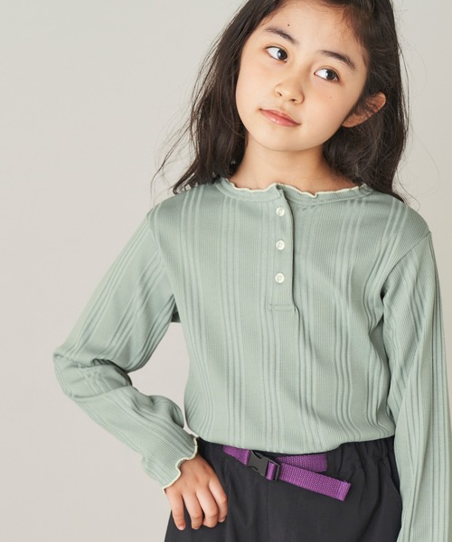 ＆yam（アンドヤム）の「2way配色メローネックランダムリブカットソー（Tシャツ/カットソー・キッズ・ブラック/ベージュ/オレンジ/ホワイト/パープル/グリーン/グレー/グリーン系その他・150-160cm/110-120cm/140-150cm/130-140cm/120-130cm）」の5枚目の写真