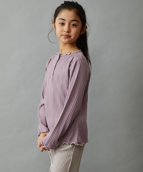 ＆yam（アンドヤム）の「2way配色メローネックランダムリブカットソー（Tシャツ/カットソー・キッズ・ブラック/ベージュ/オレンジ/ホワイト/パープル/グリーン/グレー/グリーン系その他・150-160cm/110-120cm/140-150cm/130-140cm/120-130cm）」の16枚目の写真