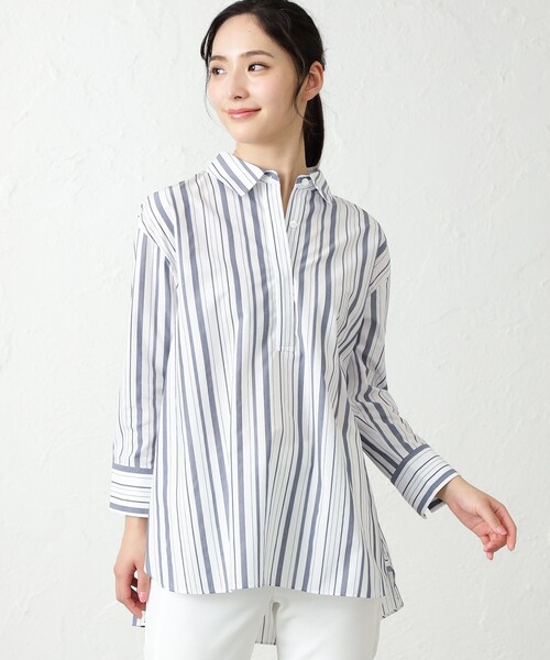【極美品】AMACA アマカ　LEOFINEストライプスキッパーチュニック 極美品】AMACA アマカ LEOFINEストライプスキッパーチュニック