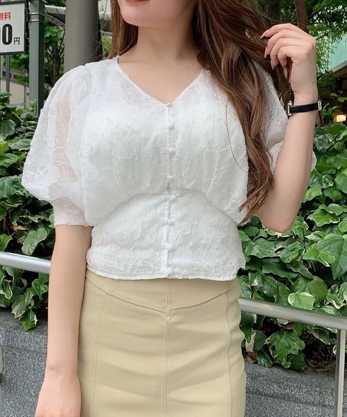 ROYAL PARTY（ロイヤルパーティー）の「シアージャガードフラワーブラウス（シャツ/ブラウス・レディース・パープル/オフホワイト/グリーン・FREE）」の2枚目の写真