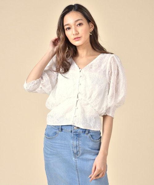 ROYAL PARTY（ロイヤルパーティー）の「シアージャガードフラワーブラウス（シャツ/ブラウス・レディース・パープル/オフホワイト/グリーン・FREE）」の22枚目の写真