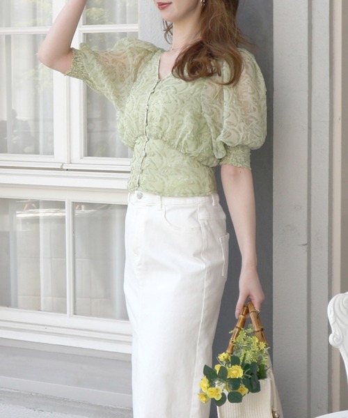 ROYAL PARTY（ロイヤルパーティー）の「シアージャガードフラワーブラウス（シャツ/ブラウス・レディース・パープル/オフホワイト/グリーン・FREE）」の12枚目の写真