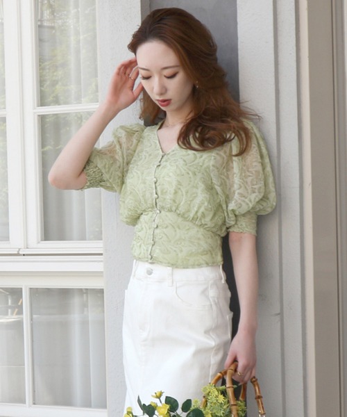 ROYAL PARTY（ロイヤルパーティー）の「シアージャガードフラワーブラウス（シャツ/ブラウス・レディース・パープル/オフホワイト/グリーン・FREE）」の15枚目の写真