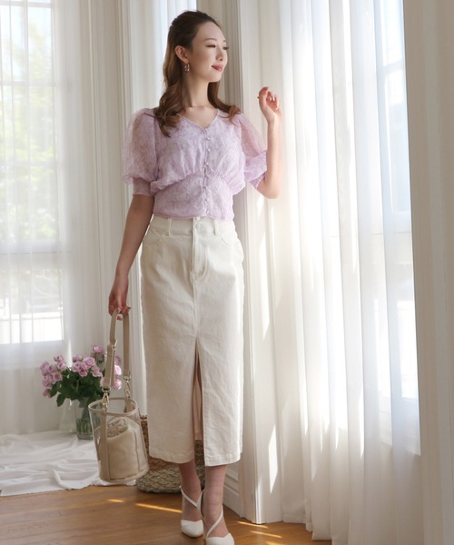 ROYAL PARTY（ロイヤルパーティー）の「シアージャガードフラワーブラウス（シャツ/ブラウス・レディース・パープル/オフホワイト/グリーン・FREE）」の13枚目の写真