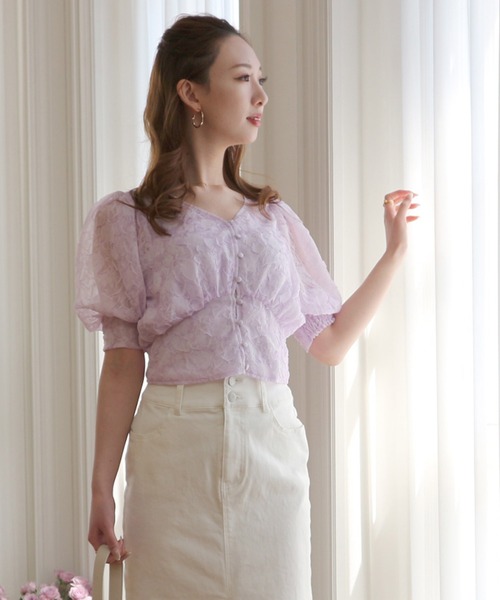 ROYAL PARTY（ロイヤルパーティー）の「シアージャガードフラワーブラウス（シャツ/ブラウス・レディース・パープル/オフホワイト/グリーン・FREE）」の18枚目の写真