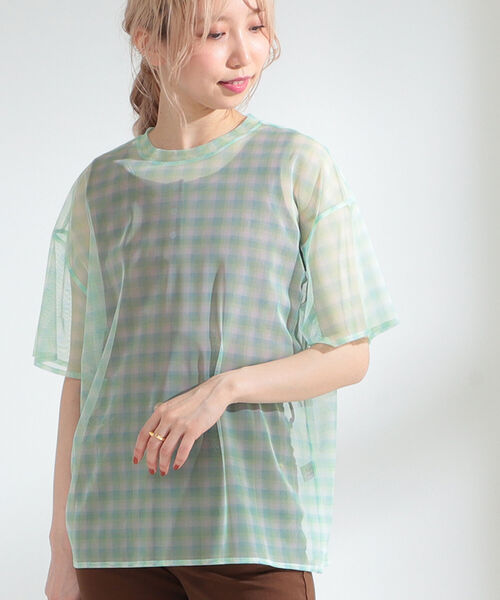 Ray BEAMS（レイビームス）の「Ray BEAMS / チュール チェック Tシャツ（Tシャツ/カットソー・レディース・サックスブルー/オレンジ系その他・ONE SIZE）」の19枚目の写真