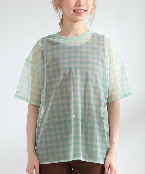 Ray BEAMS（レイビームス）の「Ray BEAMS / チュール チェック Tシャツ（Tシャツ/カットソー・レディース・サックスブルー/オレンジ系その他・ONE SIZE）」の21枚目の写真