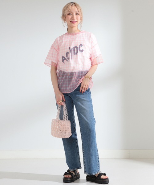 Ray BEAMS（レイビームス）の「Ray BEAMS / チュール チェック Tシャツ（Tシャツ/カットソー・レディース・サックスブルー/オレンジ系その他・ONE SIZE）」の5枚目の写真