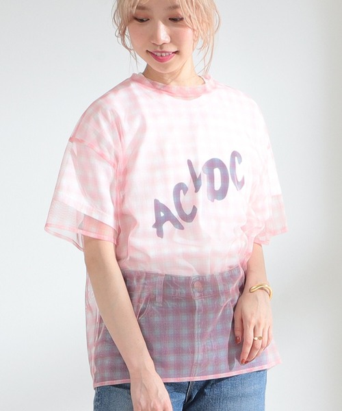 Ray BEAMS（レイビームス）の「Ray BEAMS / チュール チェック Tシャツ（Tシャツ/カットソー・レディース・サックスブルー/オレンジ系その他・ONE SIZE）」の4枚目の写真