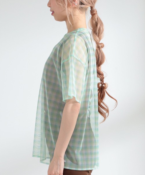 Ray BEAMS（レイビームス）の「Ray BEAMS / チュール チェック Tシャツ（Tシャツ/カットソー・レディース・サックスブルー/オレンジ系その他・ONE SIZE）」の10枚目の写真