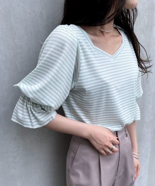 EPIMI E'PIMMY（エピミエピミー）の「2ｗayバルーンスリーブプルオーバー（Tシャツ/カットソー・レディース・オフホワイト/ブラック/ミント・MEDIUM）」の3枚目の写真