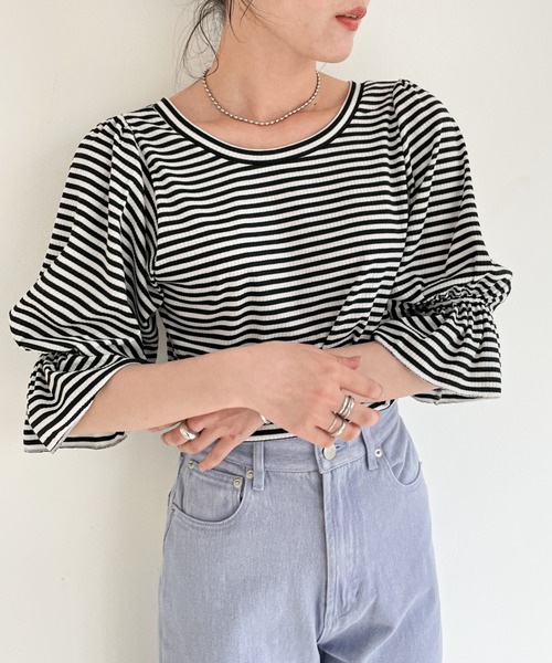 EPIMI E'PIMMY（エピミエピミー）の「2ｗayバルーンスリーブプルオーバー（Tシャツ/カットソー・レディース・オフホワイト/ブラック/ミント・MEDIUM）」の6枚目の写真