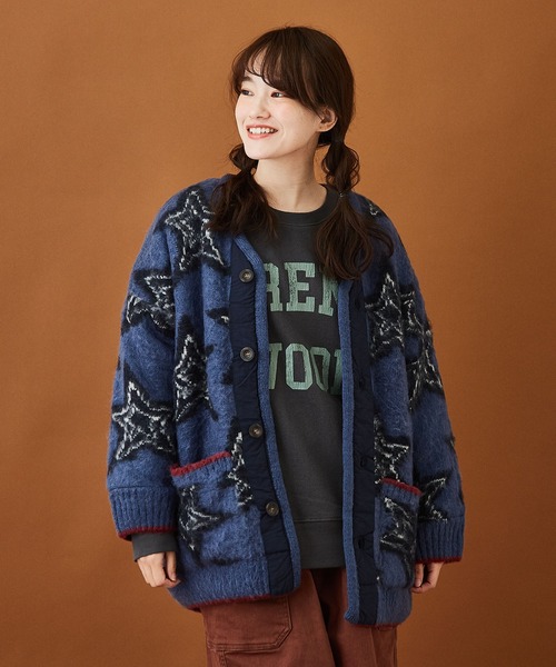 CUBE SUGAR（キューブシュガー）の「モヘアタッチ ジャガード ビッグジャケット（カーディガン/ボレロ・レディース・ベージュ/ネイビー/カーキ・M）」の3枚目の写真