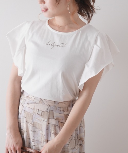 Lilipetit(リリプティ)の「【Lilipetit×Rina】LilipetitロゴフレアTシャツ(Tシャツ/カットソー・レディース・グレー/オフホワイト・M/L)」の1枚目の写真