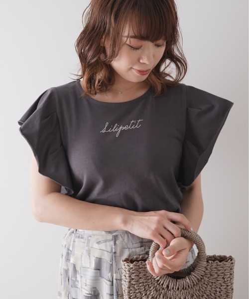 Lilipetit(リリプティ)の「【Lilipetit×Rina】LilipetitロゴフレアTシャツ(Tシャツ/カットソー・レディース・グレー/オフホワイト・M/L)」の4枚目の写真