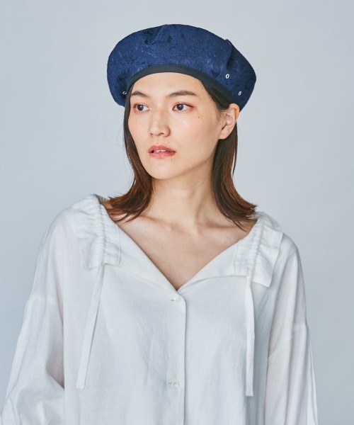 OVERRIDE（オーバーライド）の「OVERRIDE JACQUARD BERET（ハンチング/ベレー帽・レディース・ネイビー/パープル/ブラック・M/57.5cm）」の18枚目の写真