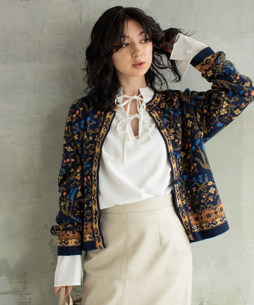 eL（エル）の「【eL】12G Retro Flower Cardigan/214494（カーディガン