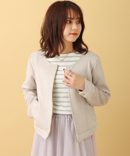 libelle more（リベル モア）の「フェイクスエード ノーカラージャケット（ノーカラージャケット・レディース・ライトピンク/ベージュ/グレー/モカ・M/L）」の11枚目の写真