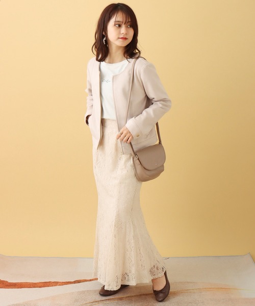 libelle more（リベル モア）の「フェイクスエード ノーカラージャケット（ノーカラージャケット・レディース・ライトピンク/ベージュ/グレー/モカ・M/L）」の7枚目の写真