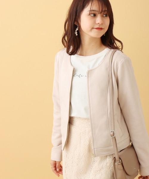 libelle more（リベル モア）の「フェイクスエード ノーカラージャケット（ノーカラージャケット・レディース・ライトピンク/ベージュ/グレー/モカ・M/L）」の6枚目の写真